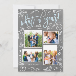 Tarjeta Festiva Doodle de qué año Collage de 4 fotos