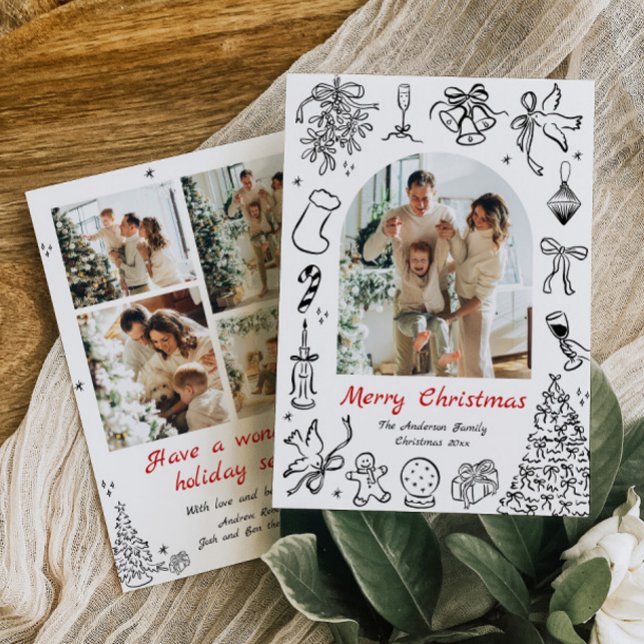 Tarjeta Festiva Doodle Holiday Card Photos Navidades Card Trendy (Subido por el creador)
