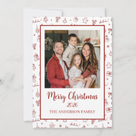 Tarjeta Festiva Doodle Rojo Dibujado a Mano con Capricho