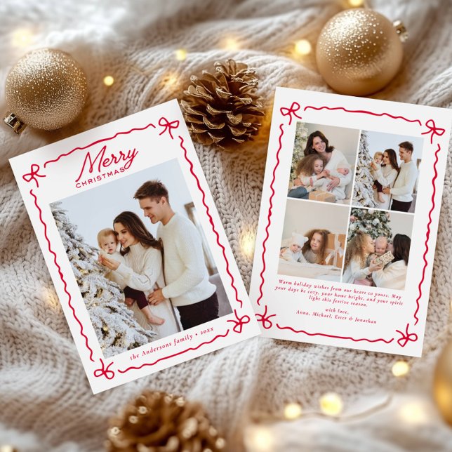 Tarjeta Festiva Doodle Whimsical Red Bow Photo collage Christmas   (Subido por el creador)