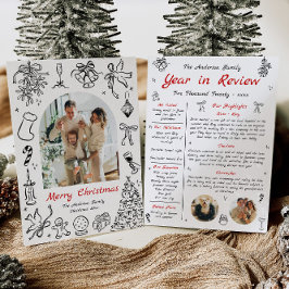 Tarjeta Festiva Doodle Year in Review Card Overview of Year Quirky