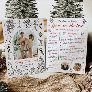 Tarjeta Festiva Doodle Year in Review Card Overview of Year Quirky