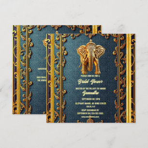 Tarjeta Festiva Dorado azul elefante indio ducha de novia floral