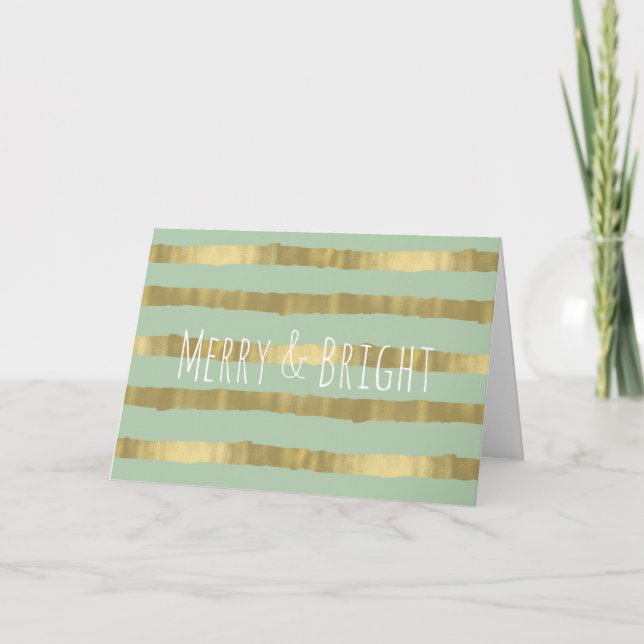 Tarjeta Festiva Dorado Glam Stripes Merry y Bright (Anverso)