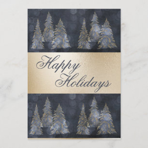 Tarjeta Festiva Dorado Metallic Blue Elegant Pine Felices Fiestas