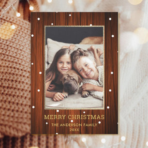 Tarjeta Festiva Dorado   Navidades Rustic Country Wood Photo