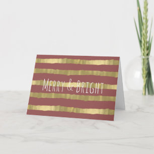 Tarjeta Festiva Dorado Red Glam Stripes Merry and Bright