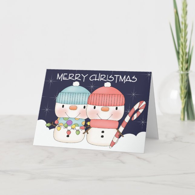 Tarjeta Festiva Dos adorables Navidades de parejas de Snowman (Anverso)
