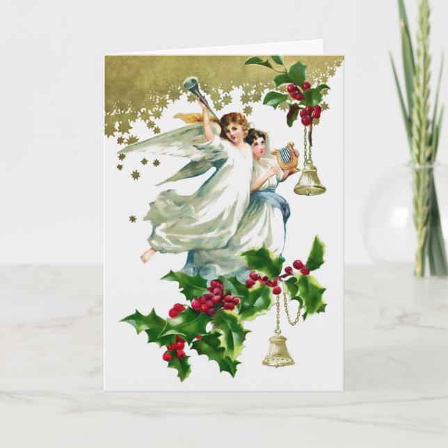 Tarjeta Festiva Dos ángeles con Navidades de las campanas (Anverso)