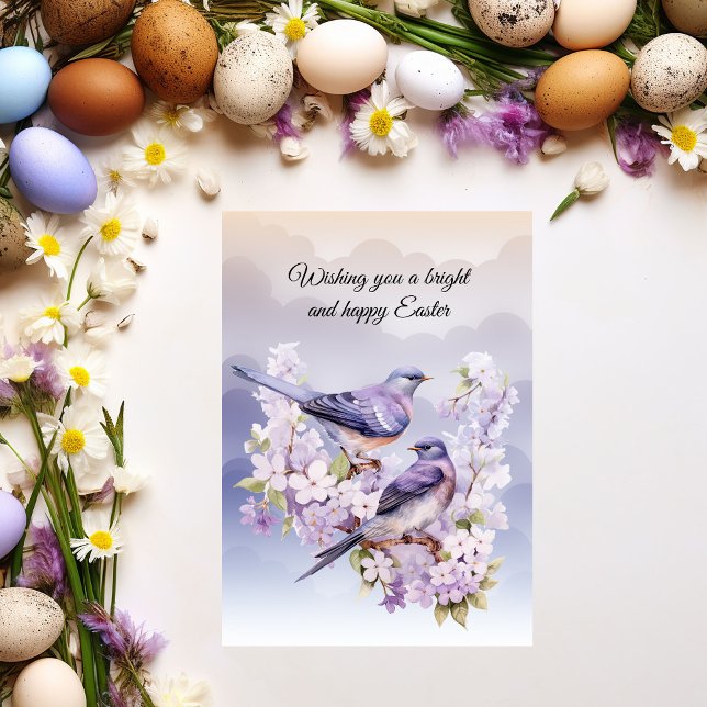 Tarjeta Festiva Dos Aves Moradas En Pascua De Primavera (Subido por el creador)