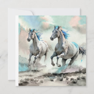 Tarjeta Festiva Dos caballos salvajes de carreras acuarela
