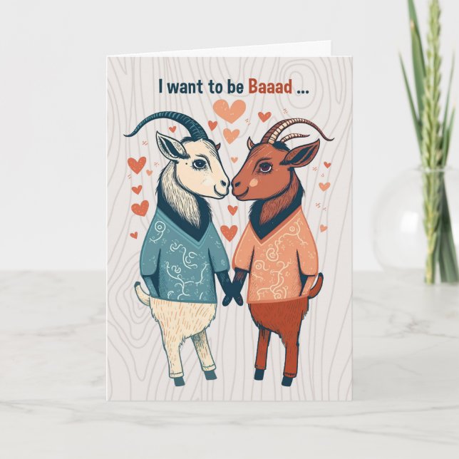 Tarjeta Festiva Dos cabras quieren ser baaad Gay Valentine (Anverso)