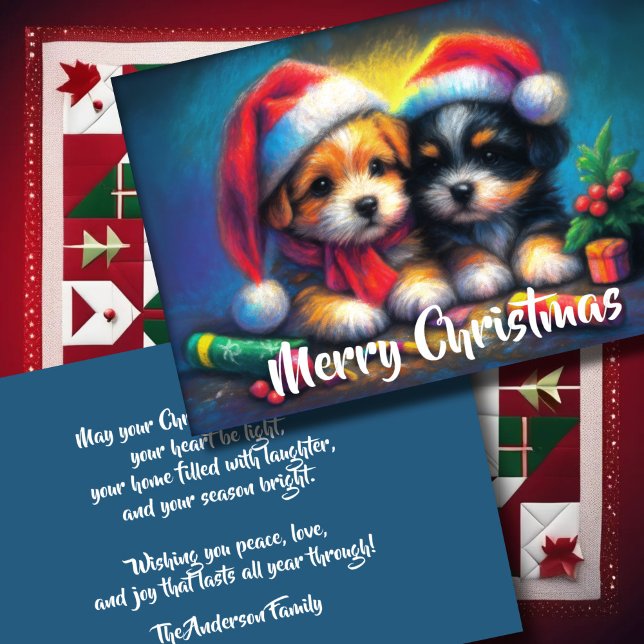 Tarjeta Festiva Dos Cachorros Cubiertos de Santa Sat (Subido por el creador)