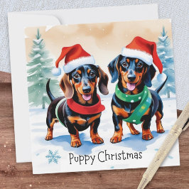 Tarjeta Festiva Dos cachorros de Dachshund Mascotas Perro Navidade
