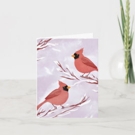 Tarjeta Festiva Dos cardenales rojos | Recuerdo de acuarela