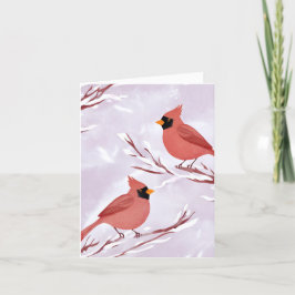 Tarjeta Festiva Dos cardenales rojos | Recuerdo de acuarela