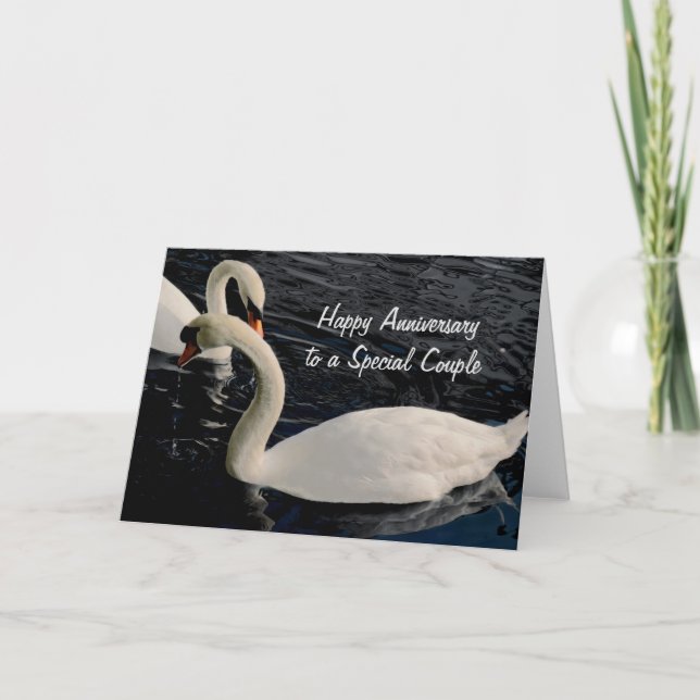 Tarjeta Festiva Dos cisnes en el lago - Personalizables (Anverso)