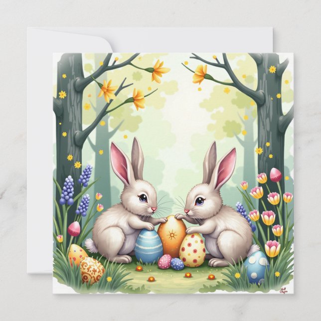 Tarjeta Festiva Dos conejos de Pascua (Anverso)
