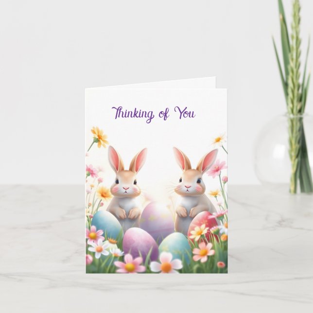 Tarjeta Festiva Dos conejos en Pascua (Anverso)