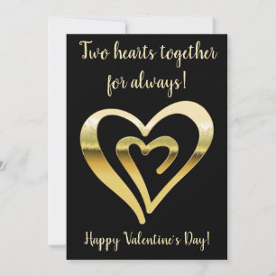 Tarjeta Festiva Dos corazones juntos El día de San Valentín de oro