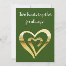 Dos corazones juntos verde oro metálico