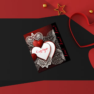 Tarjeta Festiva Dos corazones modernos con encaje y amor