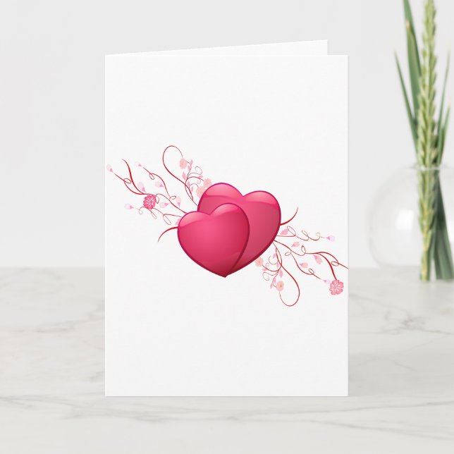 Tarjeta Festiva Dos corazones rosados (Anverso)