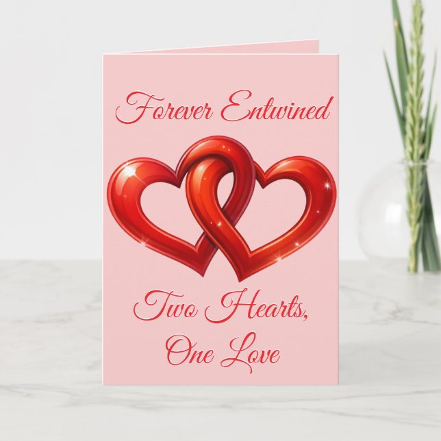 Tarjeta Festiva Dos Corazones, Un Amor (Anverso)
