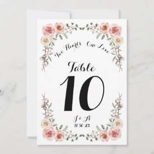 Tarjeta Festiva Dos corazones un amor Rótulo de mesa de rosas rosa