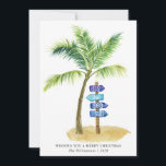 Tarjeta Festiva Dos fotos de la playa Sea Sun Watercolor Beach<br><div class="desc">Esta es la tarjeta de vacaciones Sea Sun Watercolor Beach Two Photos - una divertida tarjeta de Navidades para enviar a su familia y amigos esta temporada de vacaciones. La tarjeta incluye una palmera tropical acuarela con un cartel de madera que dice "es el sol del mar", con un Navidad...</div>