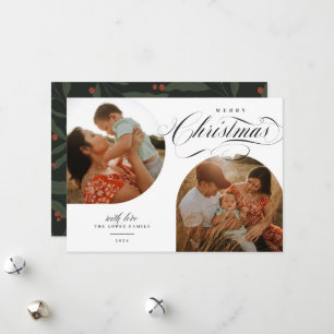 Tarjeta Festiva Dos fotos modernas con arcos en el guión navideño