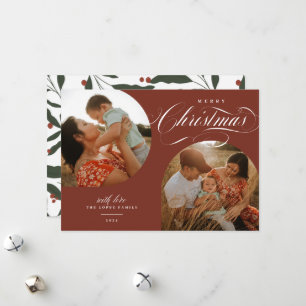 Tarjeta Festiva Dos fotos modernas con arcos en el guión navideño