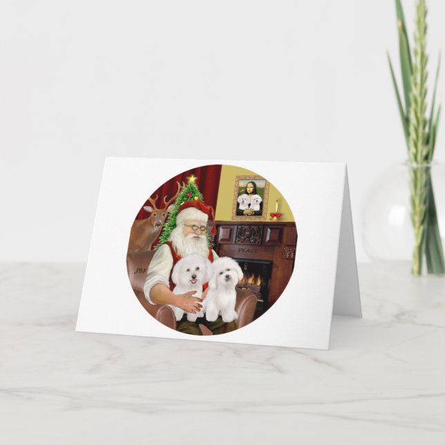 Tarjeta Festiva Dos frases de Bichon de Santa (Anverso)