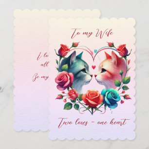 Tarjeta Festiva Dos Gatos En Un Corazón Esposa Día de San Valentín