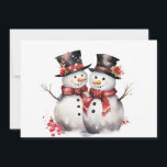 Tarjeta Festiva Dos hombres de nieve con sombrero superior y espan<br><div class="desc">Dos lindos hombres de nieve con sombreros y bufandas con arcos rojos y rojos.</div>