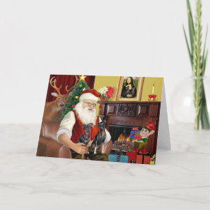 Tarjeta Festiva Dos inschers en miniatura de Santa.