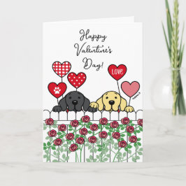 Tarjeta Festiva Dos Labradores Viendo Rosas de Dibujos Animados en