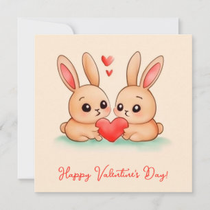 Tarjeta Festiva Dos lindos conejillos con corazones.