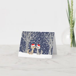 Tarjeta Festiva Dos lobos en Navidades de invierno notecard