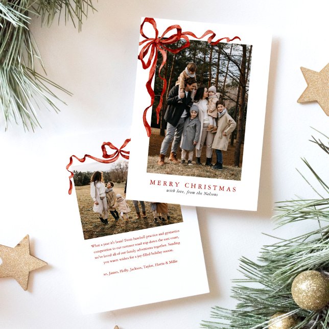 Tarjeta Festiva Dos Navidades de Barras Rojas Elegantes de Presupu (Subido por el creador)