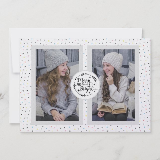 Tarjeta Festiva Dos Navidades de fotografía modernos, Polka Dot Ta (Anverso)