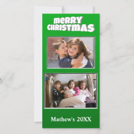 Tarjeta Festiva Dos Navidades de fotografía verde Añadir familia d