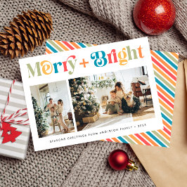 Tarjeta Festiva Dos Navidades de fotos merry y Bright Retro