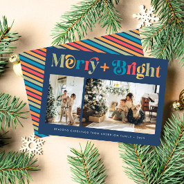 Tarjeta Festiva Dos Navidades de fotos merry y Bright Retro