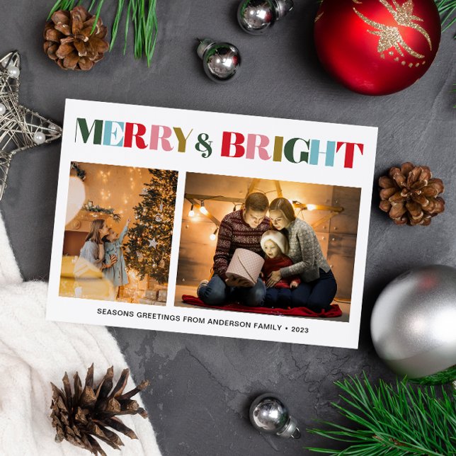 Tarjeta Festiva Dos Navidades de fotos merry y Bright Retro (Subido por el creador)
