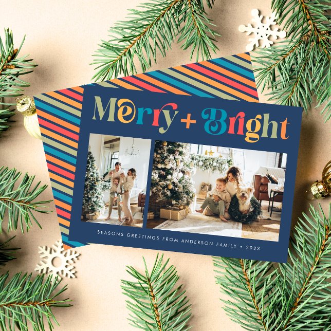 Tarjeta Festiva Dos Navidades de fotos merry y Bright Retro (Subido por el creador)