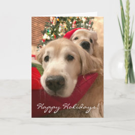 Tarjeta Festiva Dos Navidades del Golden Retriever de vacaciones