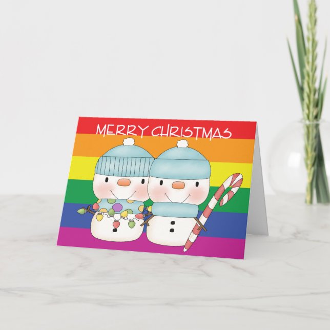 Tarjeta Festiva Dos Navidades del Orgullo Gay de Nieve (Anverso)