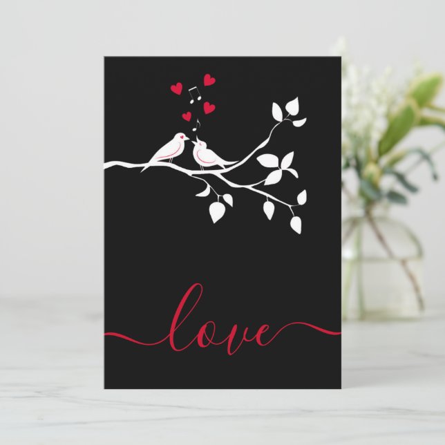 Tarjeta Festiva dos pájaros enamorados (Anverso de pie)