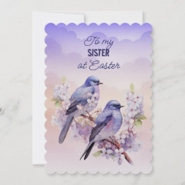 Tarjeta Festiva Dos pájaros morados Primavera Flores Hermana Pascu